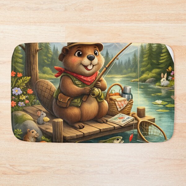 Item preview, Happy Beaver Adventures – Beaver Fishing Morning designed and sold by Clothes With Smiling Animals Walt Gral.