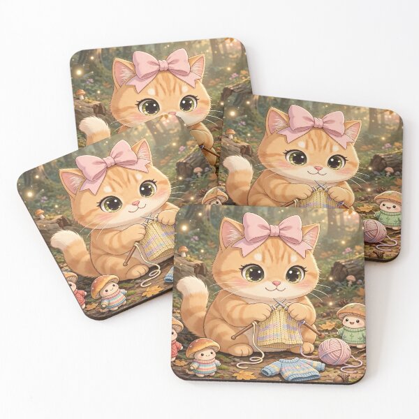 Item preview, Cozy Kitten Knitting Sweaters For Mushrooms designed and sold by Moody Vibes Studio.