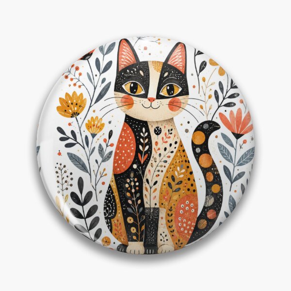 Item preview, Whimsical Floral Folk Art Cat designed and sold by Rohan132.