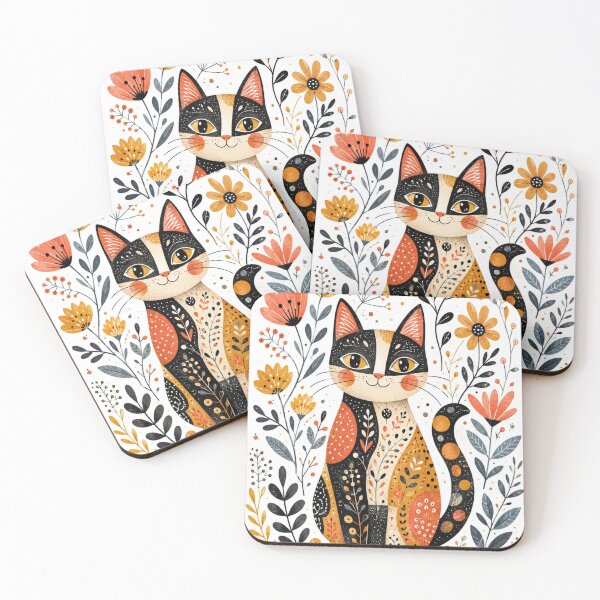 Item preview, Whimsical Floral Folk Art Cat designed and sold by Rohan132.