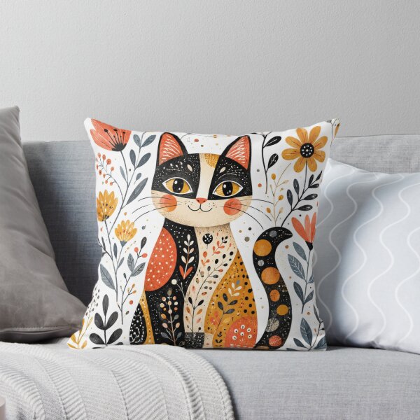 Item preview, Whimsical Floral Folk Art Cat designed and sold by Rohan132.