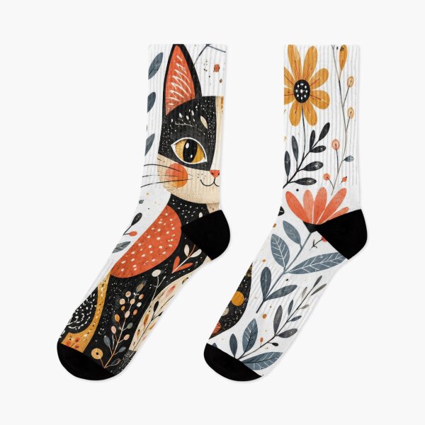 Item preview, Whimsical Floral Folk Art Cat designed and sold by Rohan132.