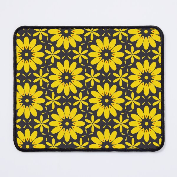 Item preview, Yellow flowers with red accents on black background designed and sold by Chantal creates.