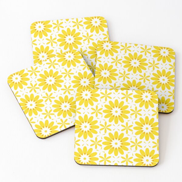 Item preview, Yellow flowers with red accents on white background designed and sold by Chantal creates.