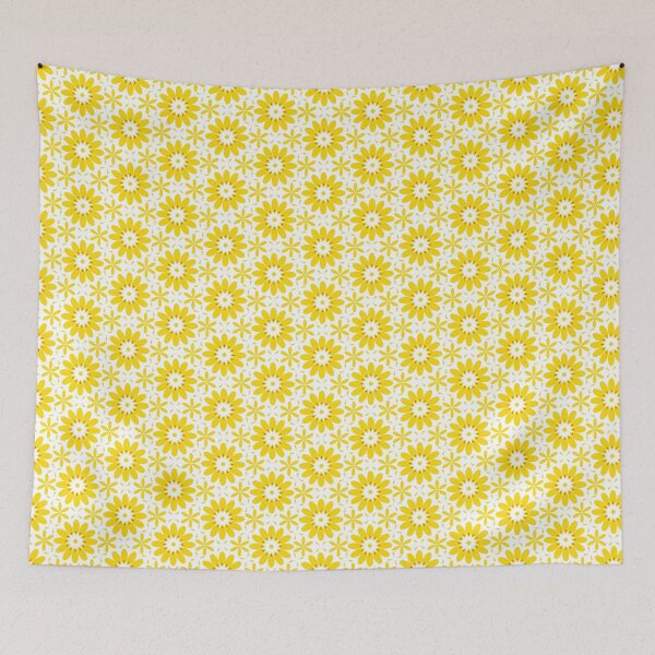 Item preview, Yellow flowers with red accents on white background designed and sold by Chantal creates.