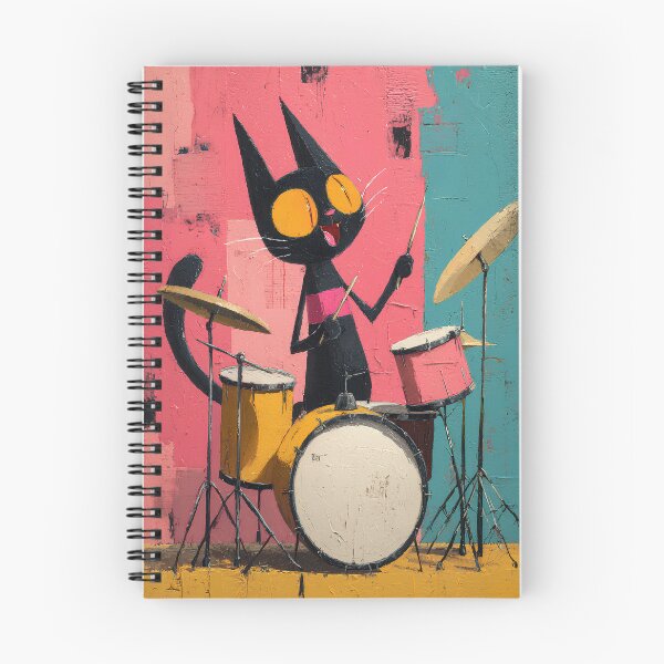Item preview, Black Cat Playing Drums Whimsical Folk Art designed and sold by daila70.