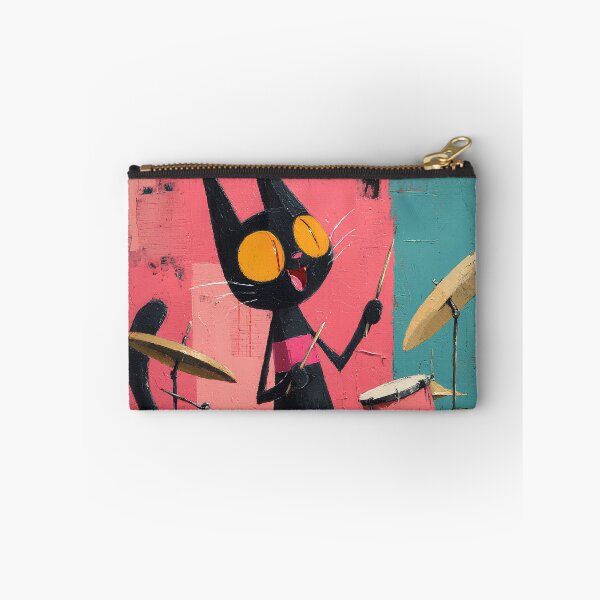 Item preview, Black Cat Playing Drums Whimsical Folk Art designed and sold by daila70.
