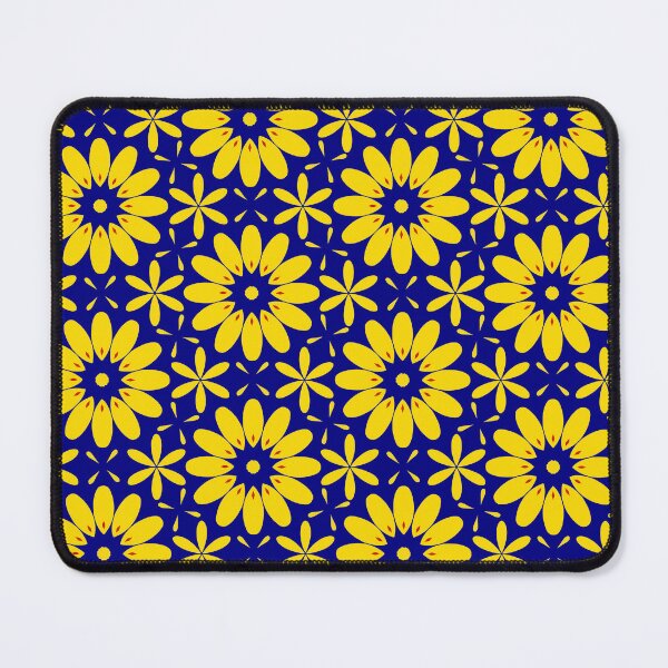 Item preview, Yellow flowers with red accents on royal blue background designed and sold by Chantal creates.