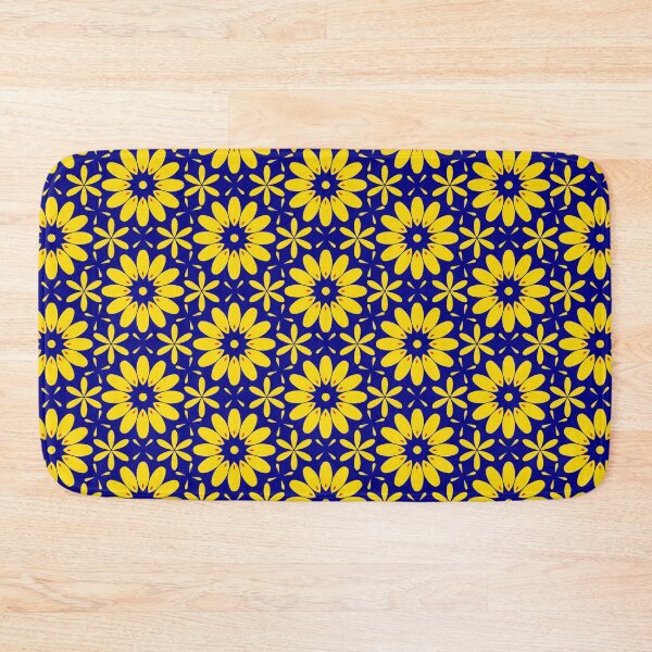 Item preview, Yellow flowers with red accents on royal blue background designed and sold by Chantal creates.