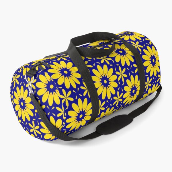 Item preview, Yellow flowers with red accents on royal blue background designed and sold by Chantal creates.