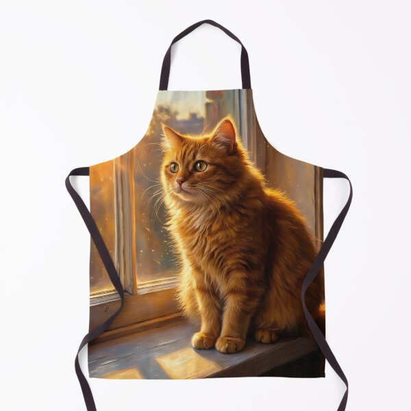 Item preview, Golden Hour Window Watcher: Fluffy Orange Cat Painting designed and sold by MoonwoodStudio.