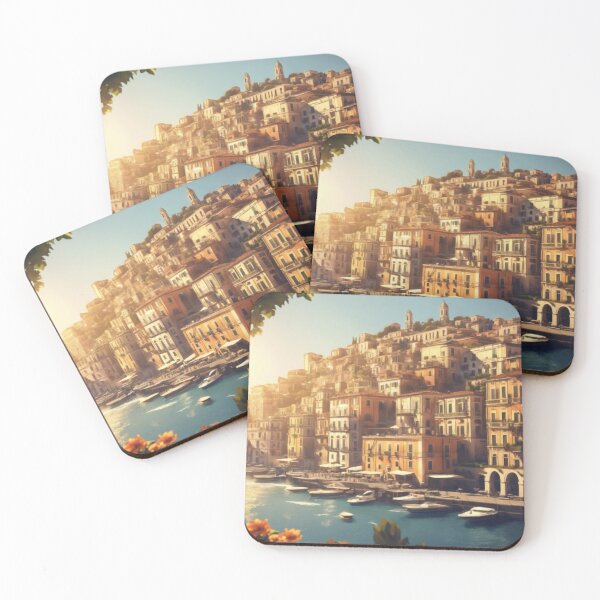 Item preview, Amalfi Coast Italy Sunny Harbor Watercolor Landscape Art designed and sold by UmSkelig834.
