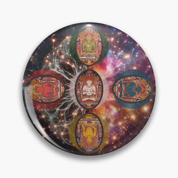 Item preview, Five Dhyani Buddhas | Five Wisdom Buddhas | Five Tathagatas | Five Buddha Families | Pañcatathāgata | Wǔzhì Rúlái Thangka designed and sold by mudlotus-org.