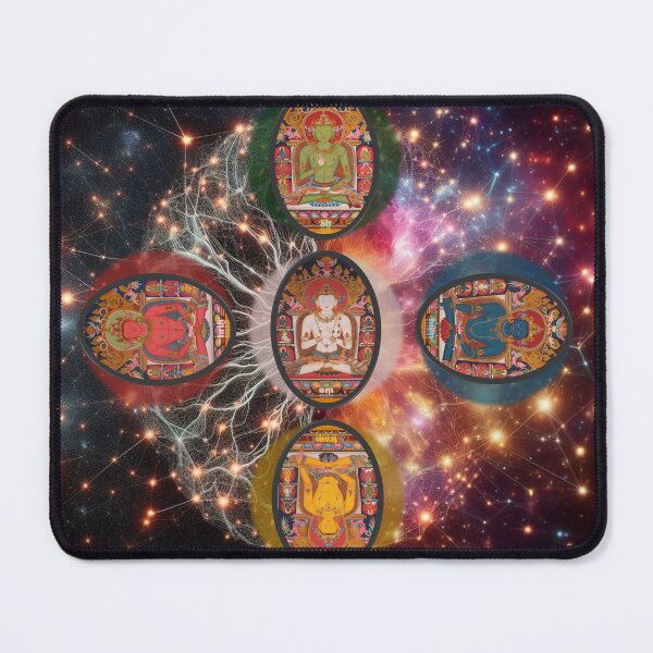 Item preview, Five Dhyani Buddhas | Five Wisdom Buddhas | Five Tathagatas | Five Buddha Families | Pañcatathāgata | Wǔzhì Rúlái Thangka designed and sold by mudlotus-org.
