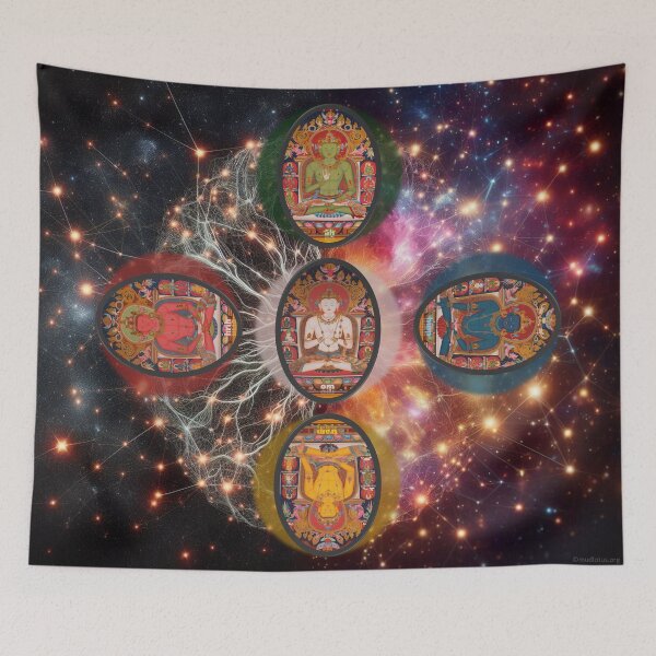 Item preview, Five Dhyani Buddhas | Five Wisdom Buddhas | Five Tathagatas | Five Buddha Families | Pañcatathāgata | Wǔzhì Rúlái Thangka designed and sold by mudlotus-org.