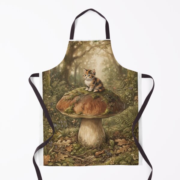 Item preview, Tiny Kitten on a Giant Wild Forest Mushroom Miniature Illustration designed and sold by DuckOddity.