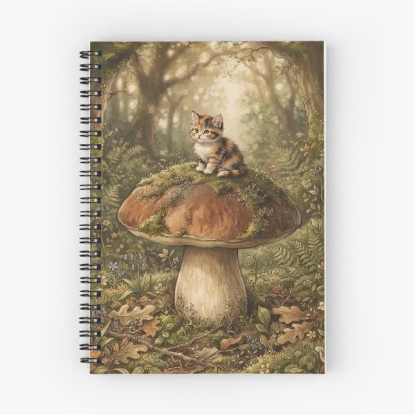 Item preview, Tiny Kitten on a Giant Wild Forest Mushroom Miniature Illustration designed and sold by DuckOddity.