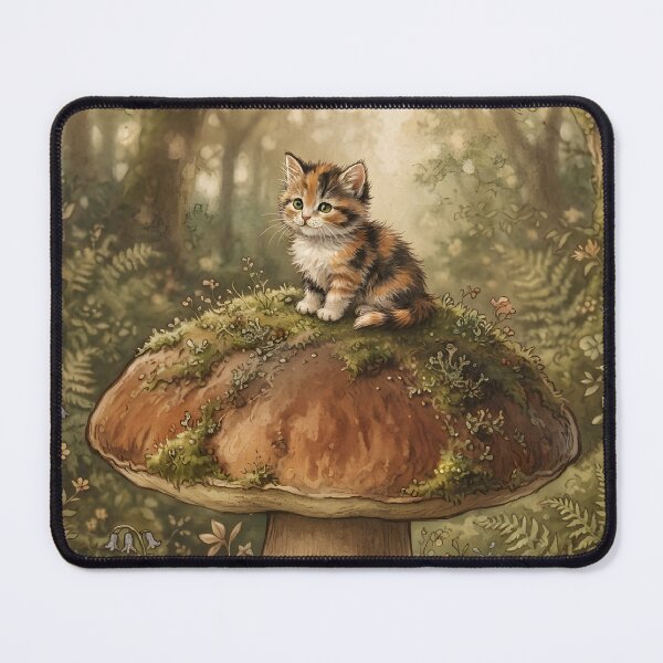 Item preview, Tiny Kitten on a Giant Wild Forest Mushroom Miniature Illustration designed and sold by DuckOddity.