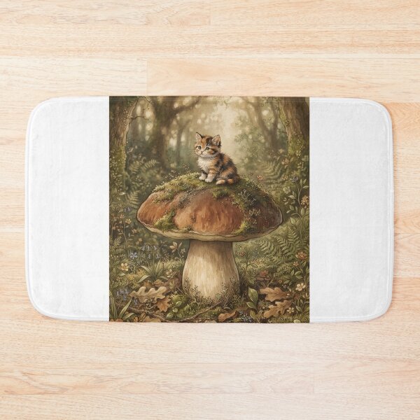 Item preview, Tiny Kitten on a Giant Wild Forest Mushroom Miniature Illustration designed and sold by DuckOddity.