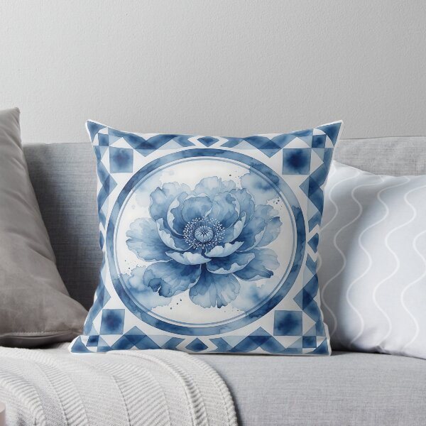 Item preview, Blue Watercolor Peony Tile designed and sold by HappyOops.