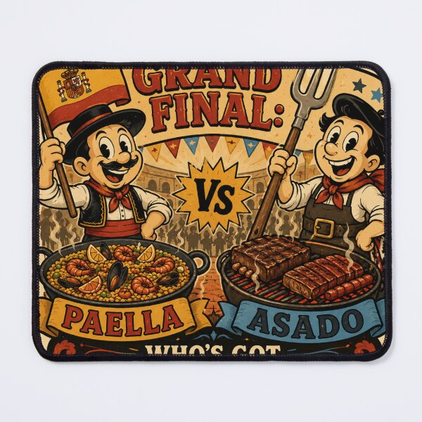 Item preview, Paella vs Asado Retro Cartoon Sticker – Funny Food Battle Vintage 1930s Style Decal designed and sold by Mafiazilla.