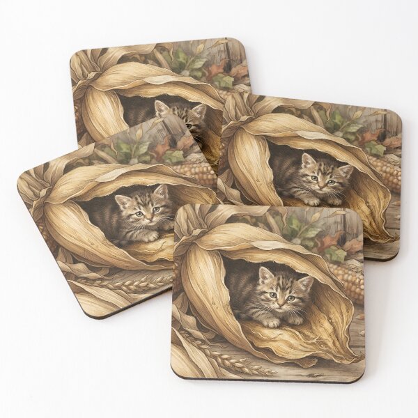 Item preview, Tiny Kitten Peeking from a Giant Dried Corn Husk Miniature Illustration designed and sold by DuckOddity.