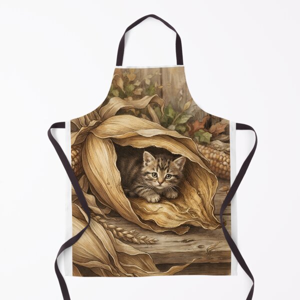 Item preview, Tiny Kitten Peeking from a Giant Dried Corn Husk Miniature Illustration designed and sold by DuckOddity.