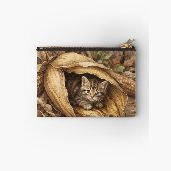 Item preview, Tiny Kitten Peeking from a Giant Dried Corn Husk Miniature Illustration designed and sold by DuckOddity.