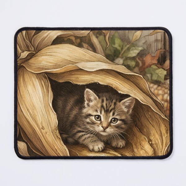 Item preview, Tiny Kitten Peeking from a Giant Dried Corn Husk Miniature Illustration designed and sold by DuckOddity.