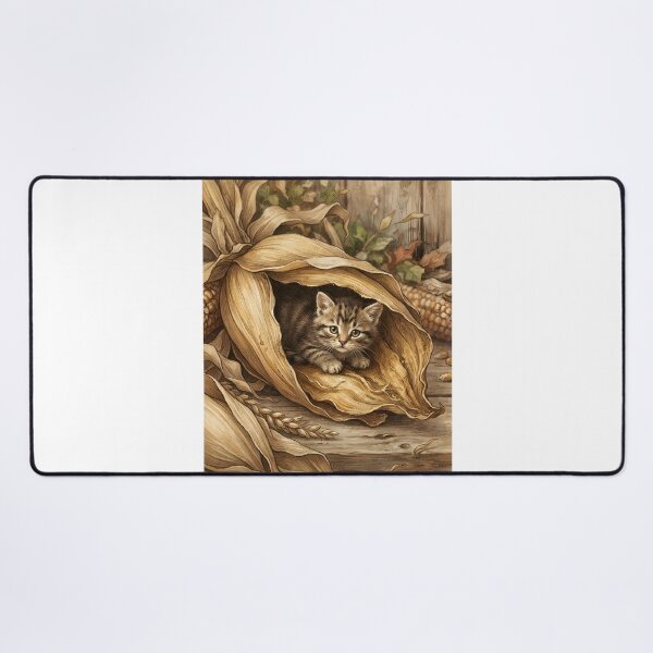 Item preview, Tiny Kitten Peeking from a Giant Dried Corn Husk Miniature Illustration designed and sold by DuckOddity.