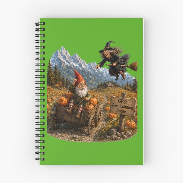 Item preview, Funny Pumpkin Patch Gnome & Witch – GPS: Recalculating Route Halloween Design designed and sold by Alpine-Ink.