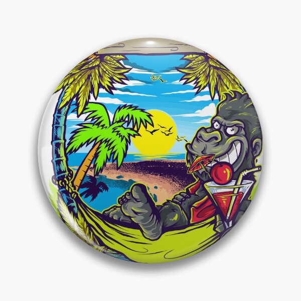 Item preview, Funny Gorilla Relaxing in Hammock on Tropical Beach with Cocktail | Summer Vacation Cartoon designed and sold by Rogue Heart Collective™.