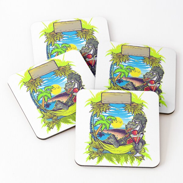 Item preview, Funny Gorilla Relaxing in Hammock on Tropical Beach with Cocktail | Summer Vacation Cartoon designed and sold by Rogue Heart Collective™.