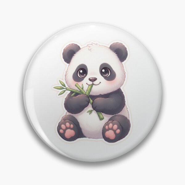 Item preview, Kawaii Seated Baby Panda Eating Bamboo with Pink Paw Pads  designed and sold by Stickivo.