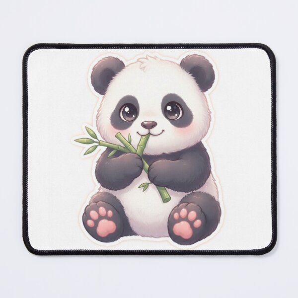 Item preview, Kawaii Seated Baby Panda Eating Bamboo with Pink Paw Pads  designed and sold by Stickivo.