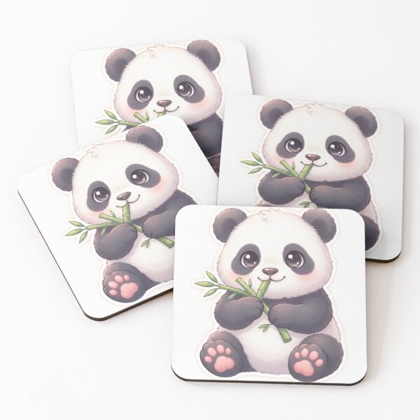 Item preview, Kawaii Seated Baby Panda Eating Bamboo with Pink Paw Pads  designed and sold by Stickivo.