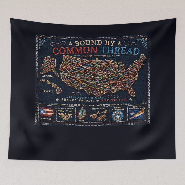 Item preview, ✂️ STITCHED TOGETHER COLLECTION ✂️- ❤️ - Bound by Common Thread - Interlaced threads forming the American outline v2 designed and sold by WheelieGdArt.