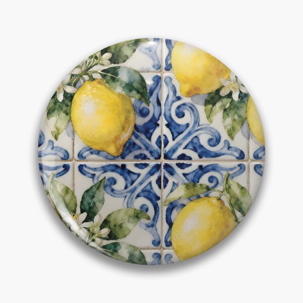 Item preview, Lemon Foliage Pattern on Majolica Tile Background designed and sold by Lucia Amaris Art.