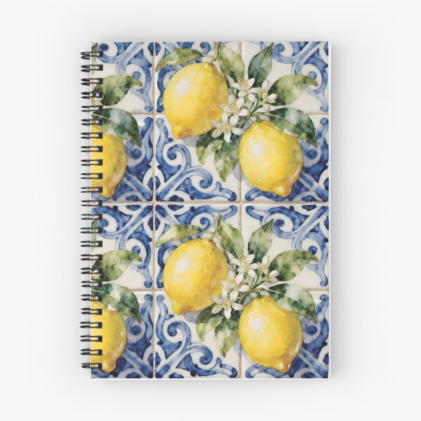 Item preview, Lemon Foliage Pattern on Majolica Tile Background designed and sold by Lucia Amaris Art.