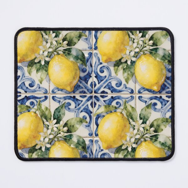 Item preview, Lemon Foliage Pattern on Majolica Tile Background designed and sold by Lucia Amaris Art.