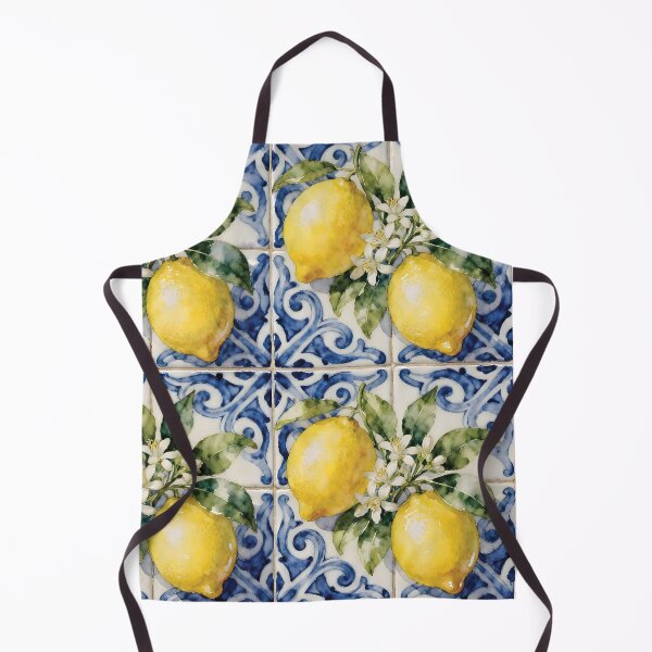 Item preview, Lemon Foliage Pattern on Majolica Tile Background designed and sold by Lucia Amaris Art.