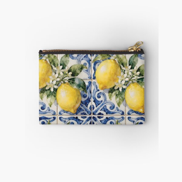 Item preview, Lemon Foliage Pattern on Majolica Tile Background designed and sold by Lucia Amaris Art.