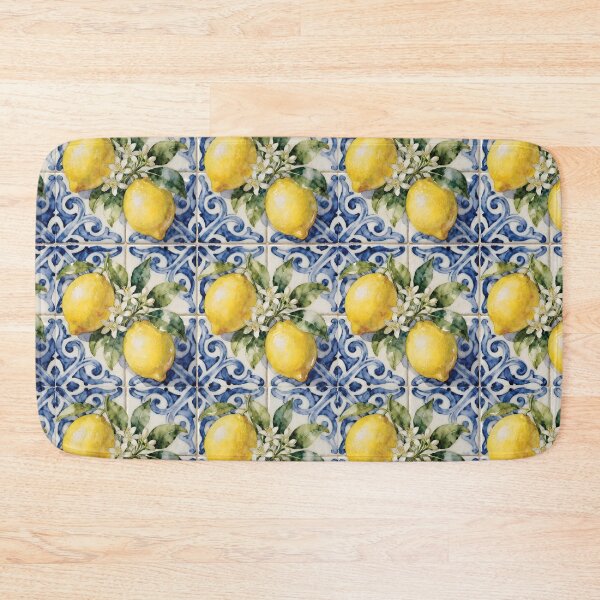 Item preview, Lemon Foliage Pattern on Majolica Tile Background designed and sold by Lucia Amaris Art.