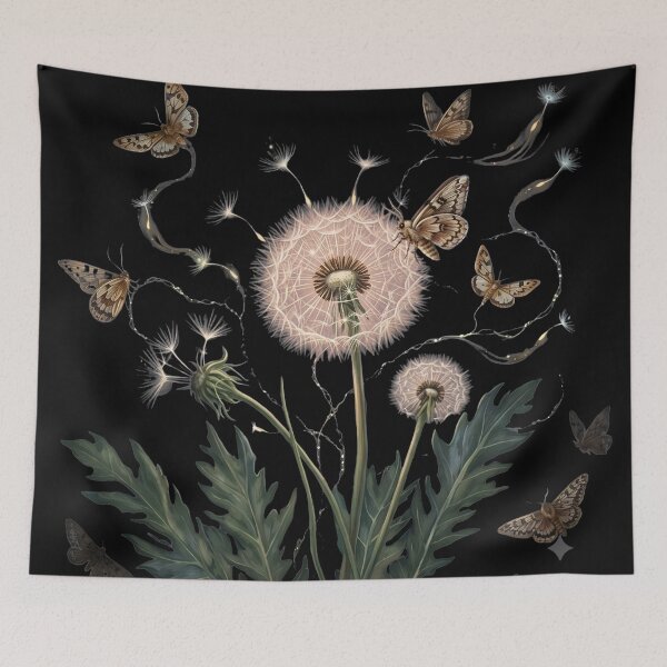 Item preview, Mystical Dandelion and Moths in a Glowing Night Garden designed and sold by ezuldeen48.