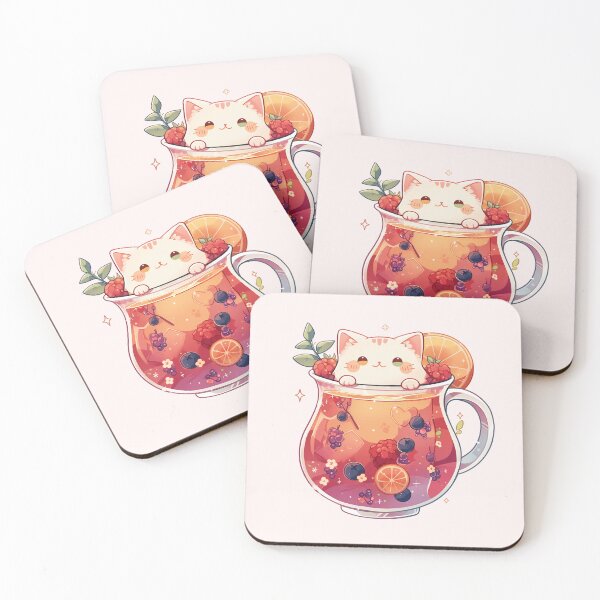 Item preview, Kawaii Cat in a Fruity Berry Tea Pitcher designed and sold by NikoNekoDesigns.
