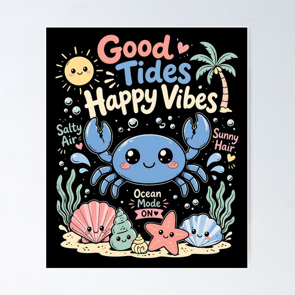Item preview, Good Tides Happy Vibes Cute Crab designed and sold by JasKei-Designs.