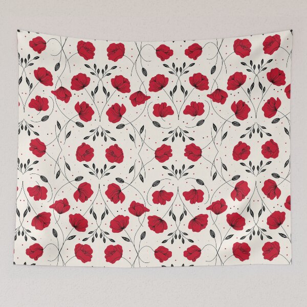 Item preview, Red Poppy Folk Floral Pattern designed and sold by NuvoraNest.