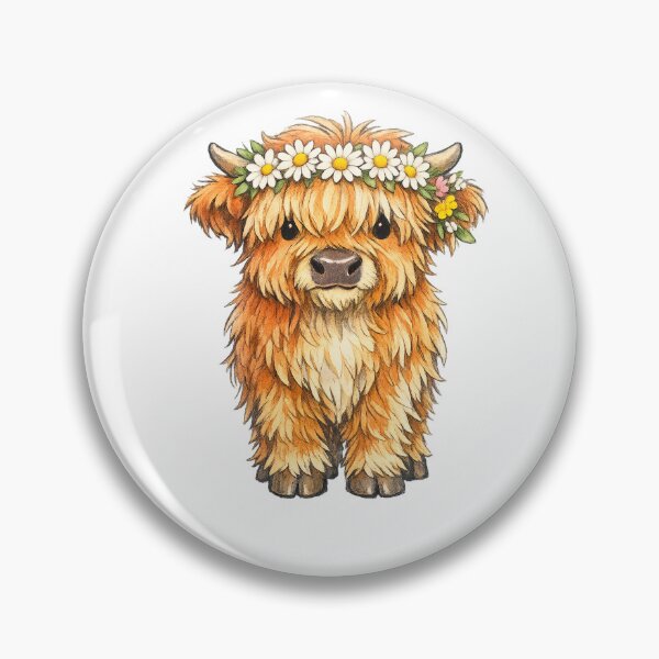 Item preview, Fluffy Highland Cow Calf with Daisy Crown designed and sold by eignvalue.