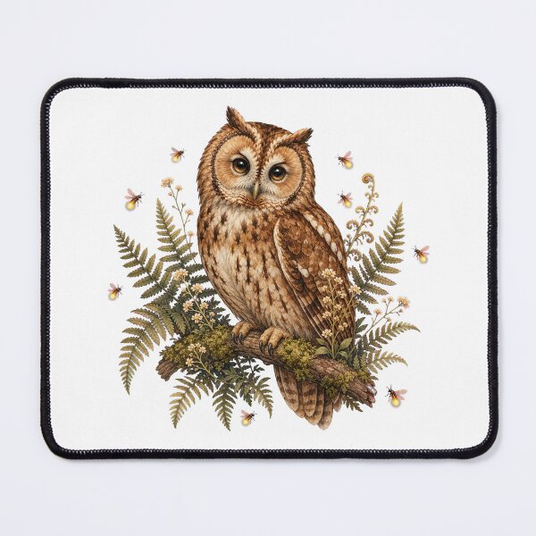 Item preview, Tawny Owl Surrounded by Fireflies designed and sold by Whimsy Paw Studio | Cute Animal Art.