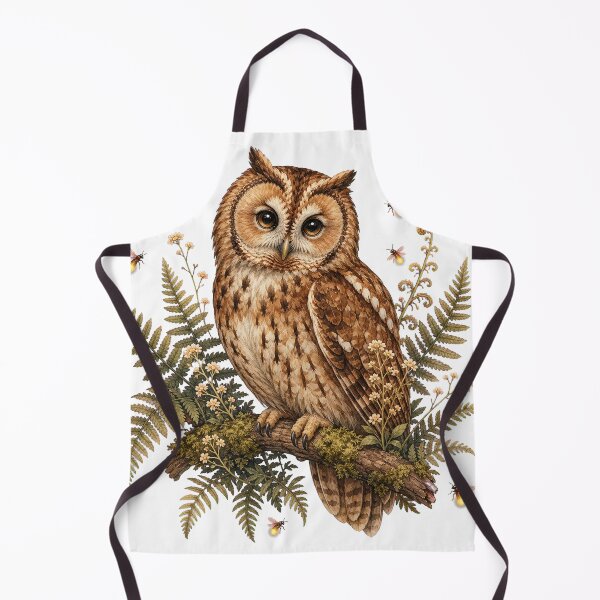 Item preview, Tawny Owl Surrounded by Fireflies designed and sold by Freshloop Studio | Whimsical Vintage Art.
